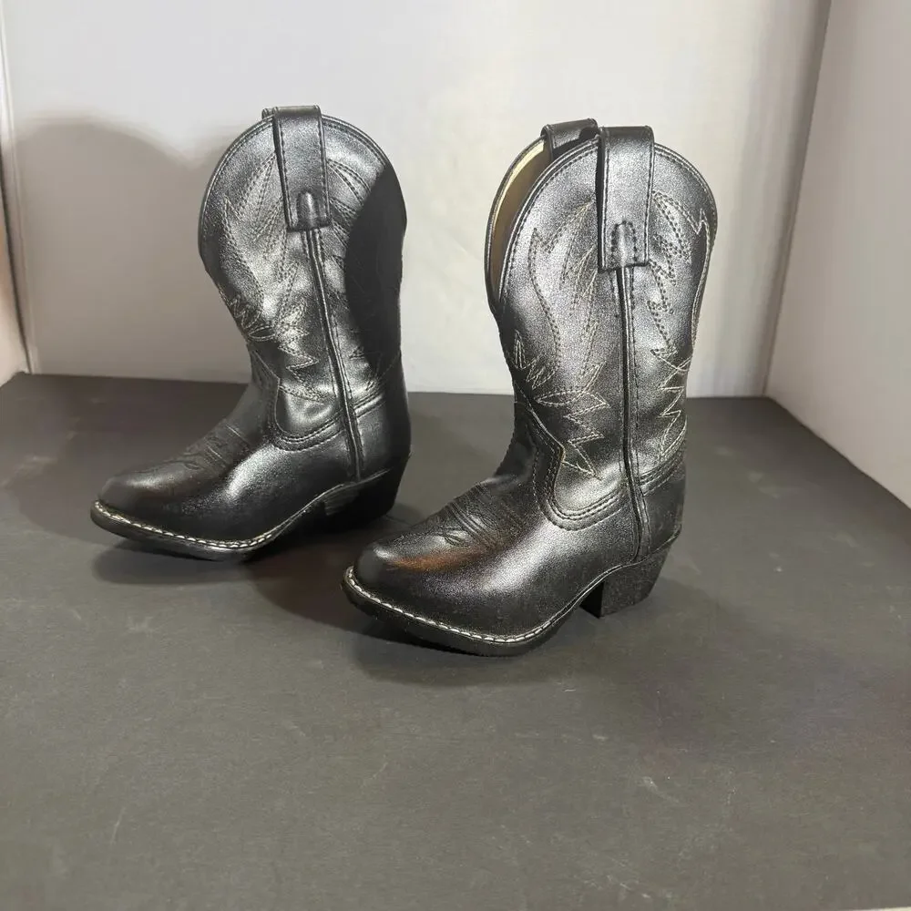 Connie Colt Western Cowboy Boots Black Hand Made Stitching Toddler Girls Size 8